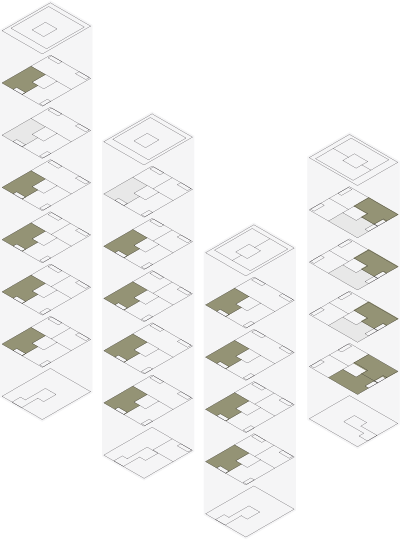 Isometrie der Grundrisse von Wohnungstyp D